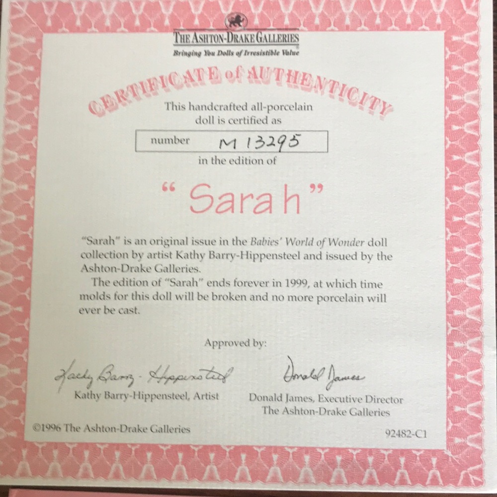 Ashton Drake “Sarah” Collectable Doll - Picture 8 of 8